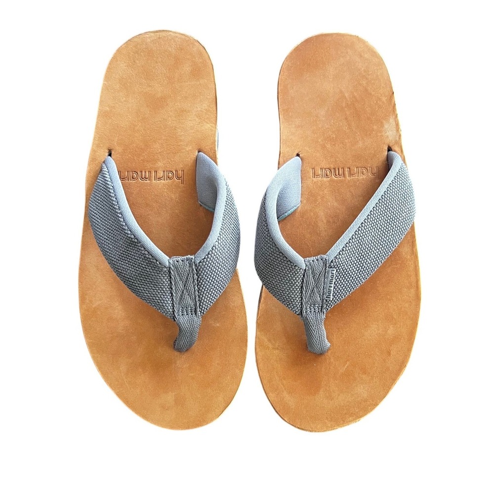 Hari Mari Mens Gray Tan Nubuck Leather Flip Flop Sandals Size 9